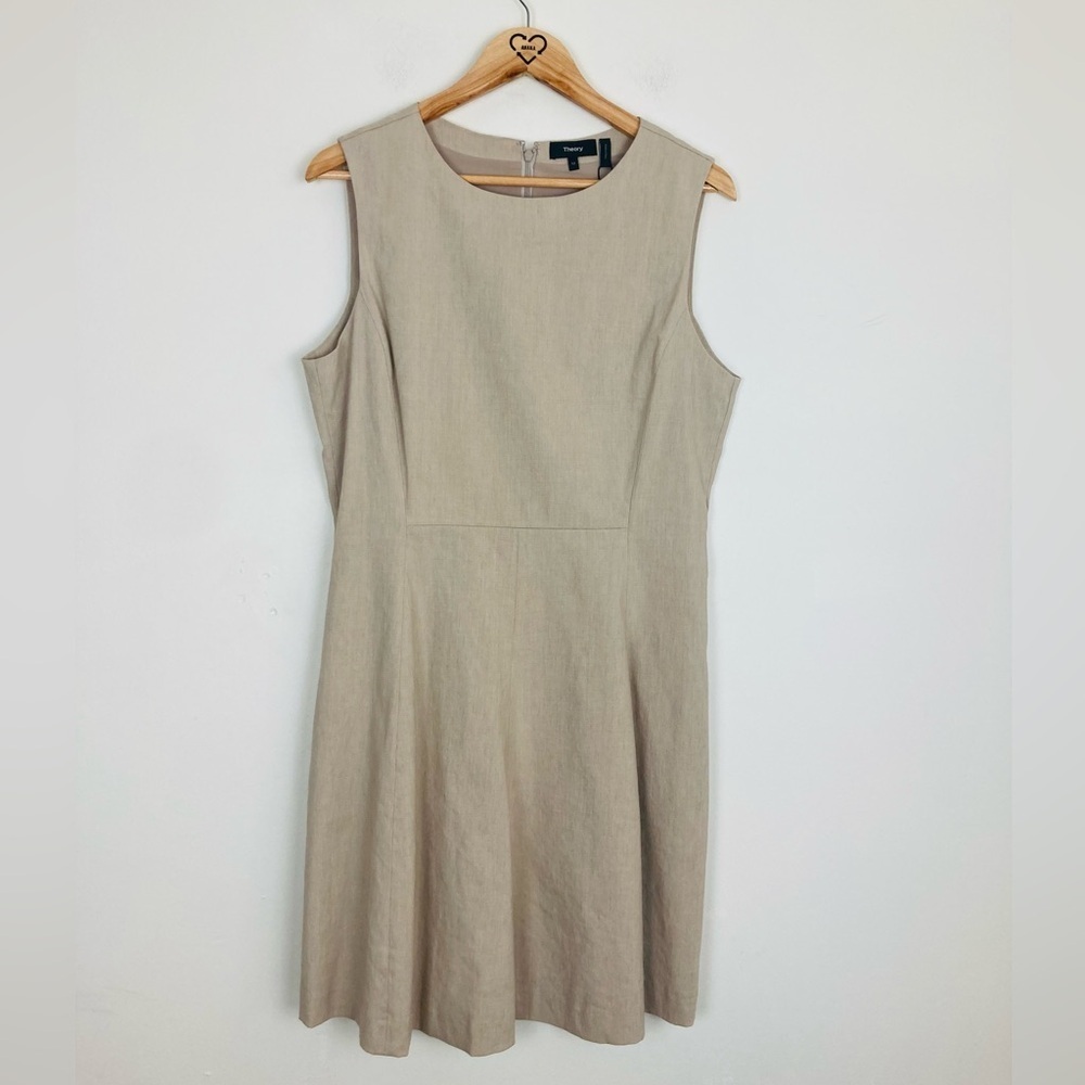 NWT Theory sleeveless flared skirt “Albita” linen blend sheath dress in tan. 12